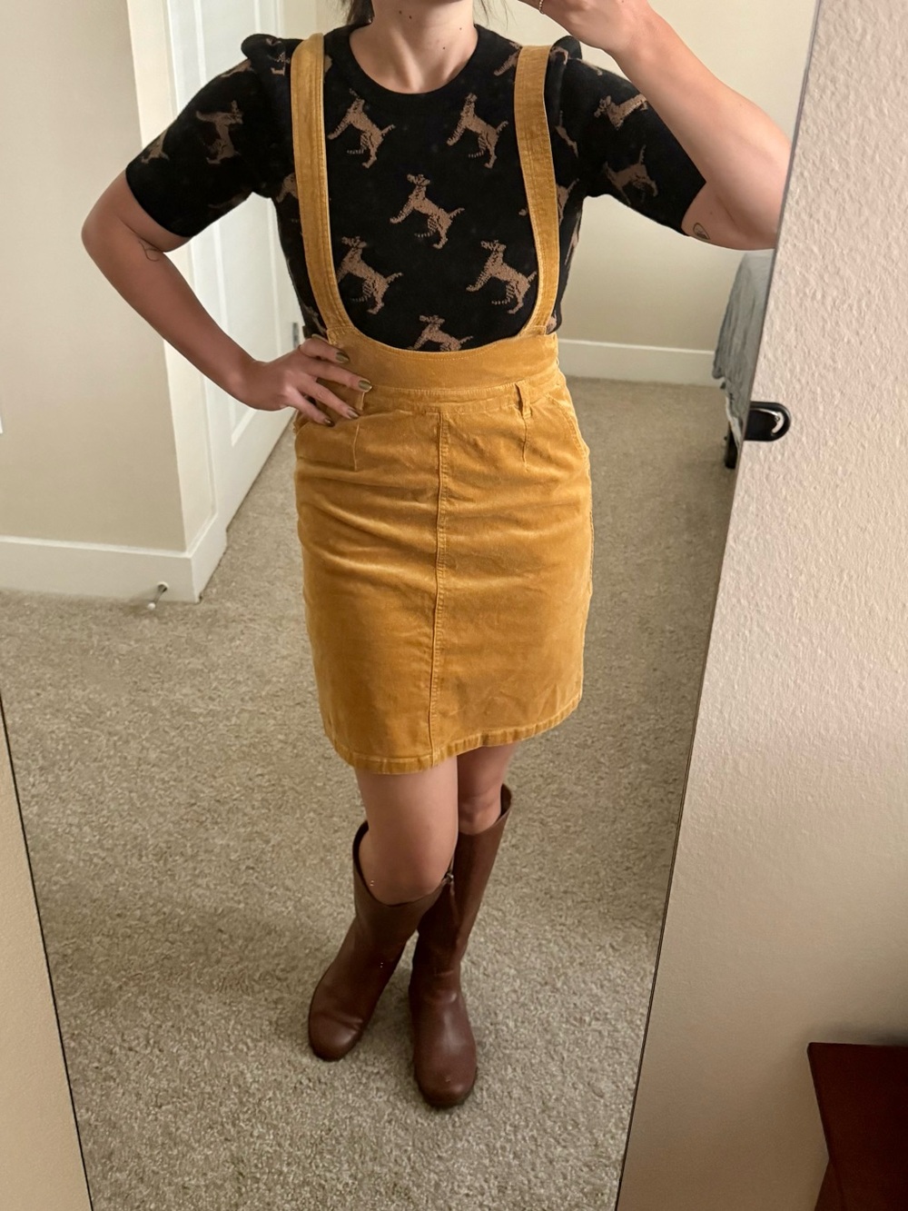 ModCloth Mustard Corduroy Suspender Mini Skirt